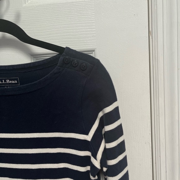 LL Bean Dress S Reg Navy White Heritage Striped Cotton Nautical Mariner Small - Picture 3 of 14